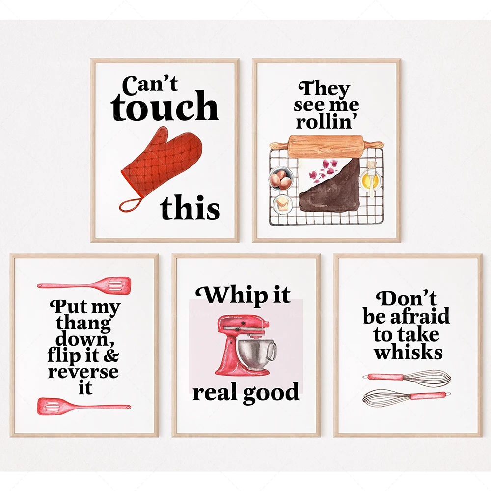 Kitchen Baking Wall Art - Funny Baking Quotes Posters, Food Puns