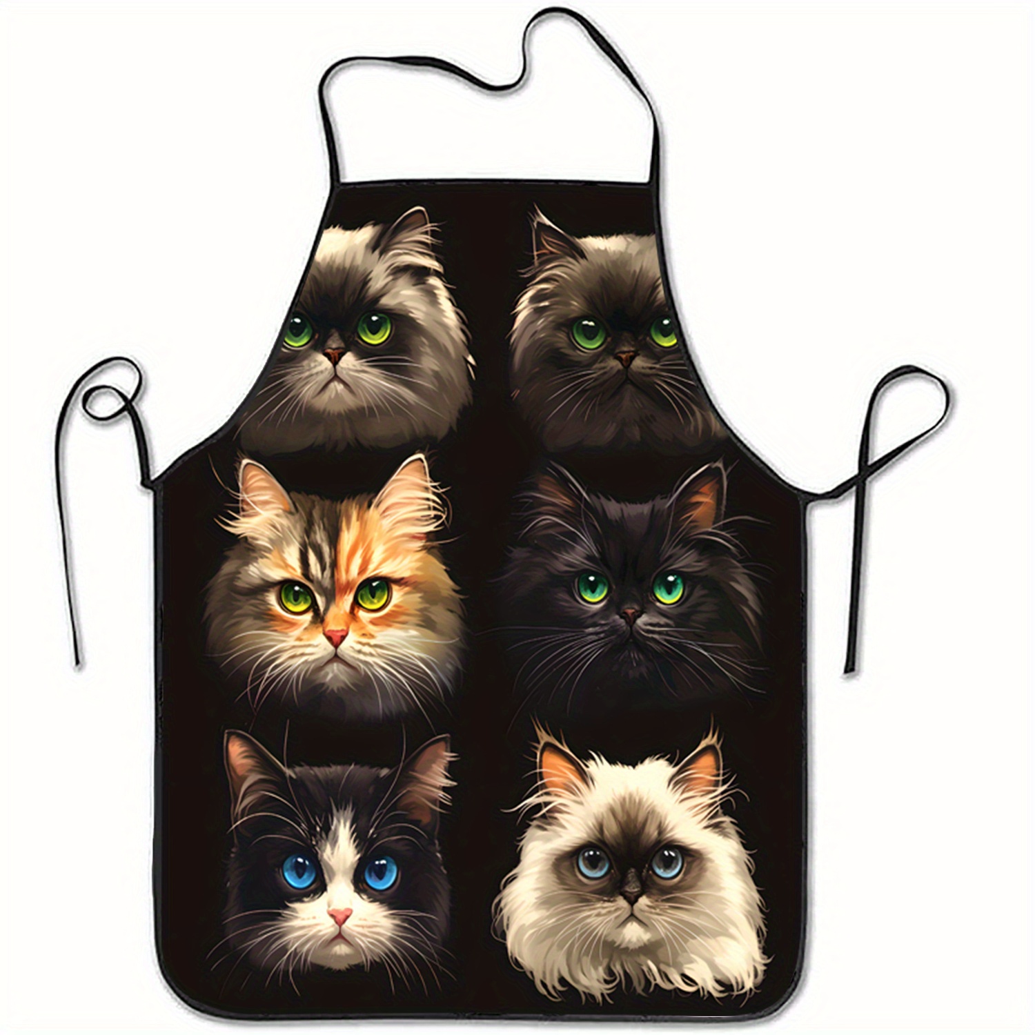 Kitchen Baking Background - Cat Face Portrait Apron Black Background
