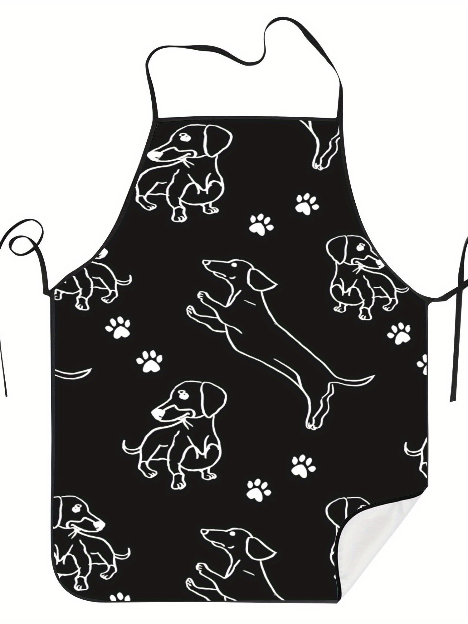 Kitchen Baking Background - Dachshund Paw Print Apron Black Background