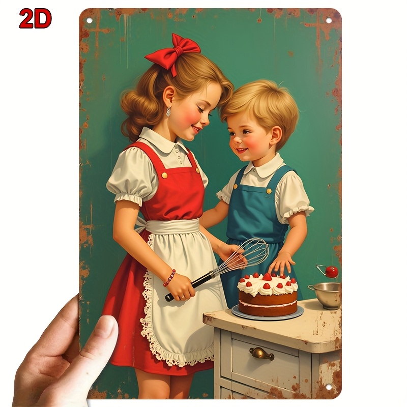 Kitchen Baking Wall Art - 8x12Inch Metal Tin Sign Siblings Baking