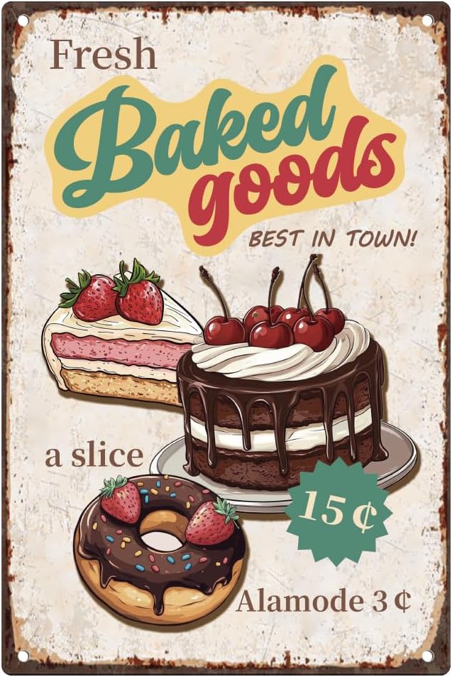 Kitchen Baking Wall Art - Fresh Baked Goods Vintage Tin Sign