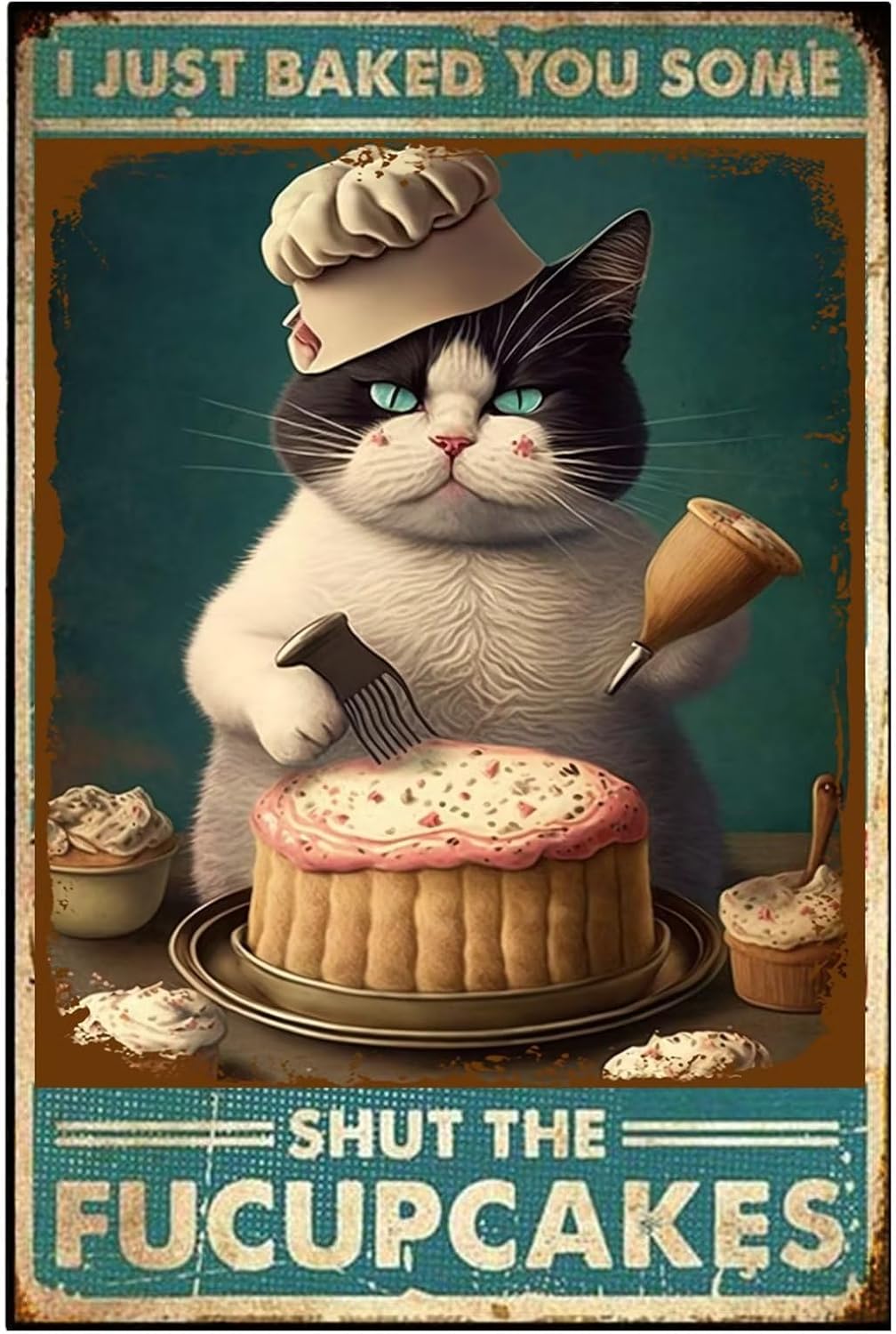 Kitchen Baking Decor - Tin Signs Cat Cake,I Just Baked
