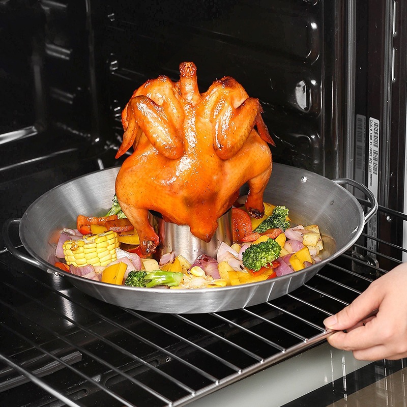 Kitchen Baking Tray Organiser - BBQ Stainless Steel Chicken Holder Pan