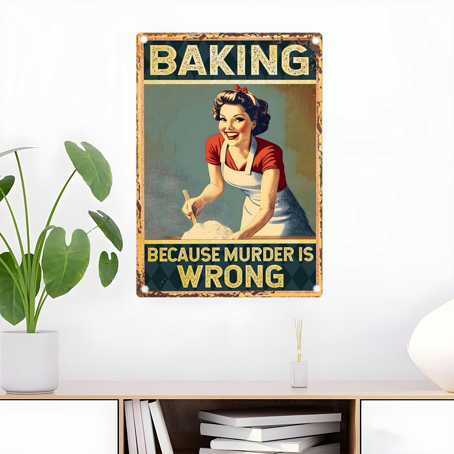 Kitchen Baking Wall Art - Vintage Funny Baking Quote Metal Wall
