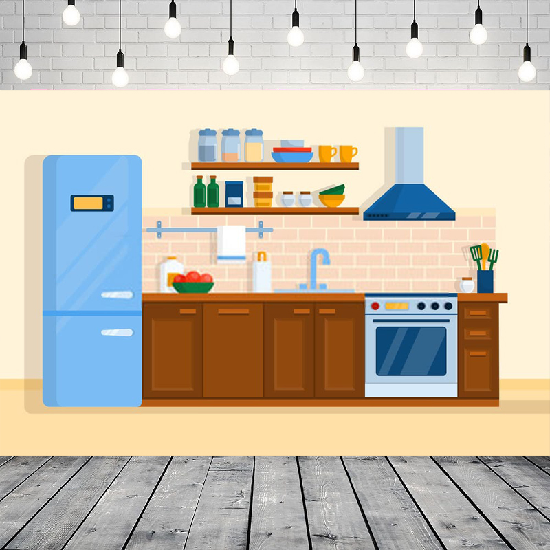 Kitchen Baking Background - Cartoon Kitchen Photography Backdrop Kids Baking