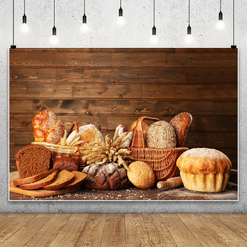 Kitchen Baking Background - Wooden Planks Backdrop Baking Bread Food