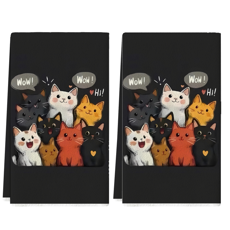 Kitchen Baking Background - 2Pcs, Black Background Cat-Themed Kitchen Towels,