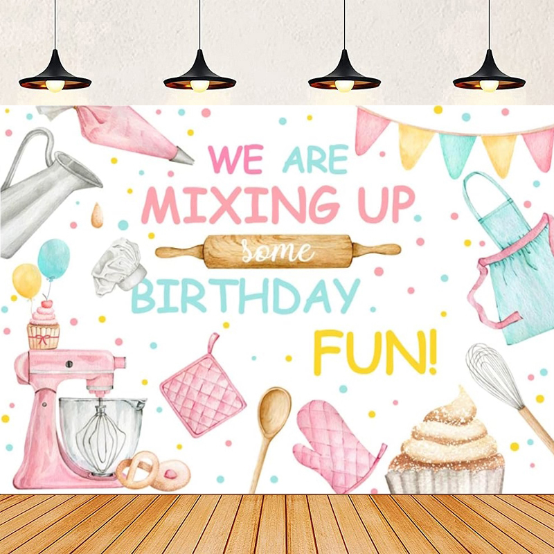 Kitchen Baking Background - Pink Baking Dessert Cooking Happy Birthday
