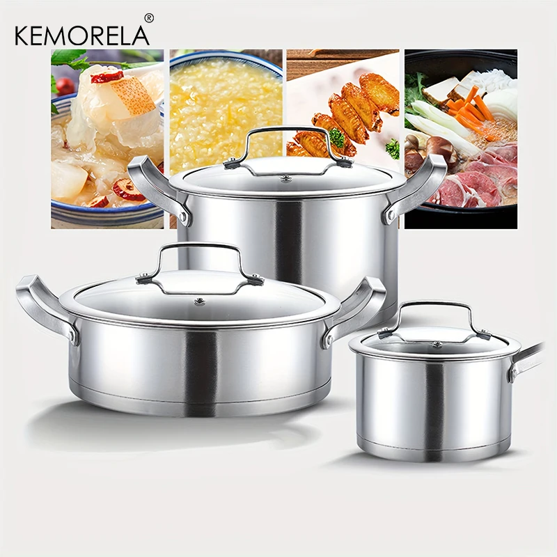 Kitchen Baking Pan Set - 16/20/24cmStainless Steel Pot Set Thickened Right