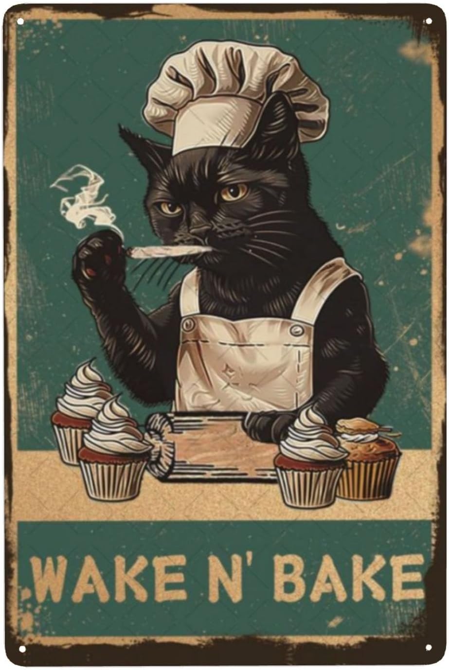 Kitchen Baking Wall Art - Wake N' Bake Metal Sign Black