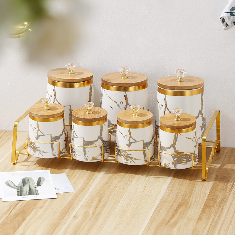Kitchen Bank - Kitchen Supplies Golden Marble Texture Airtight