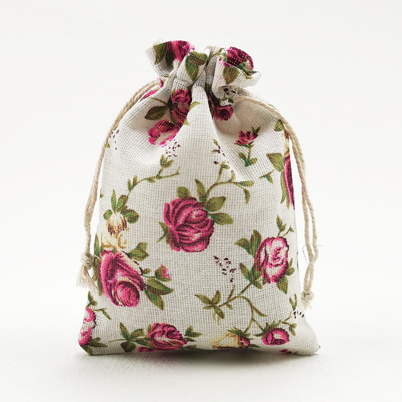 Kitchen Zo - 10/20 Pieces Rose Printing Linen Drawstring