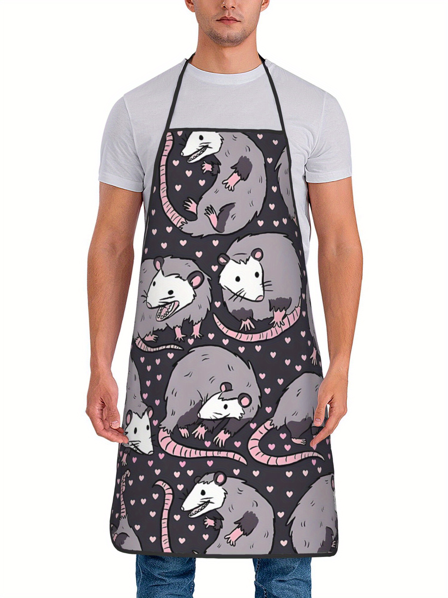 Cute Opossum Pattern Apron Bla - Kitchen Baking Background recension och pris