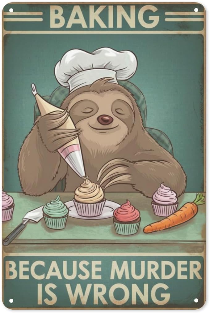Sloth Baking Humor Tin Sign 8X - Kitchen Baking Wall Art recension och pris