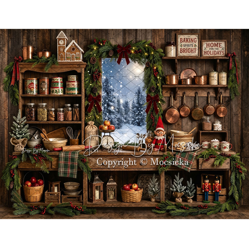 Mocsicka Christmas Rustic Kitc - Kitchen Baking Background recension och pris