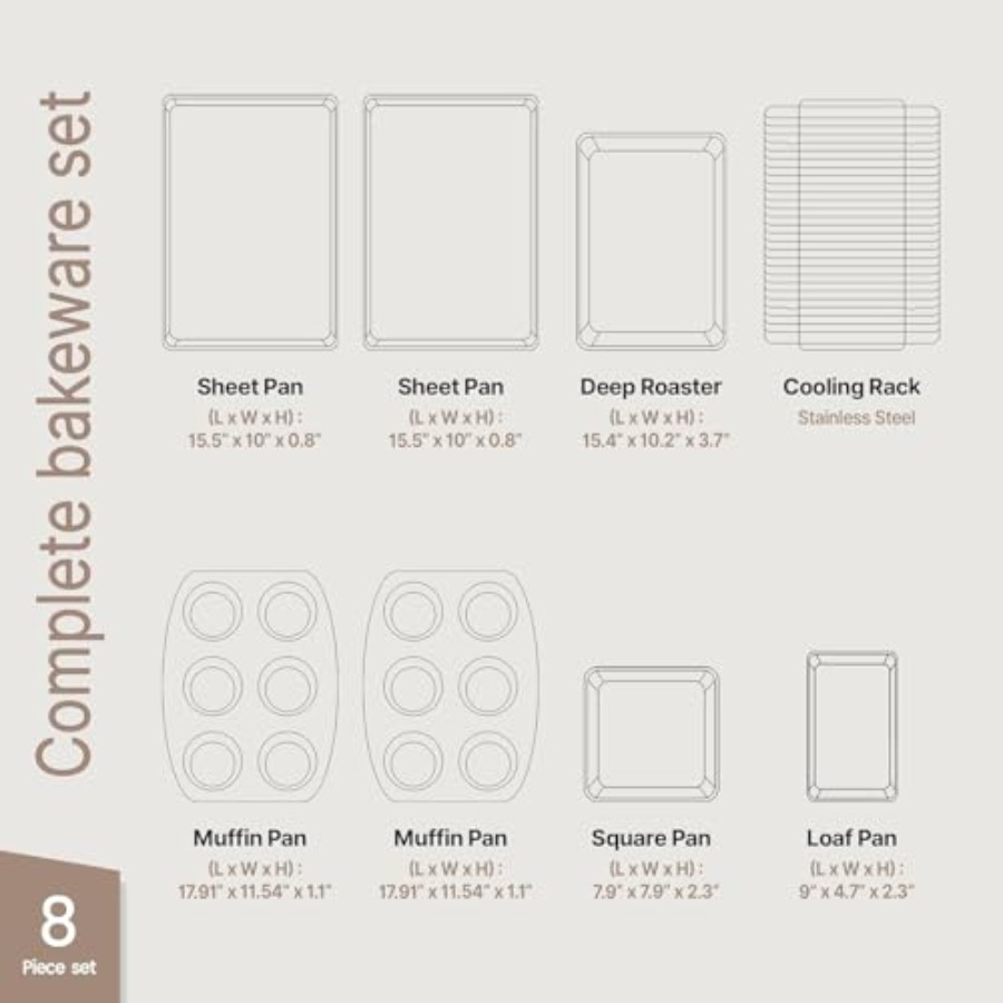 Deluxe 8-Piece Carbon Steel Ba - Kitchen Baking Pan Set recension och pris