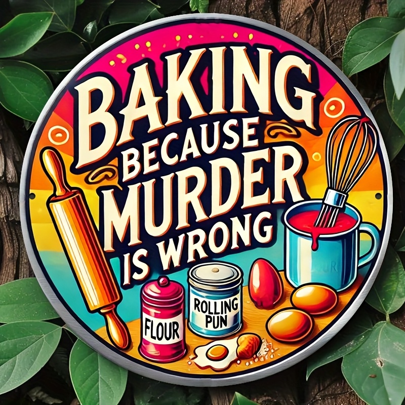 HD Tin Sign, Baking Because Mu - Kitchen Baking Wall Art recension och pris